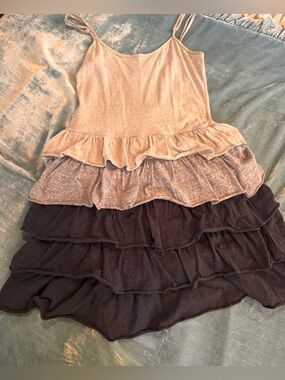 Ruffle Tiered Dress - Gray and Black